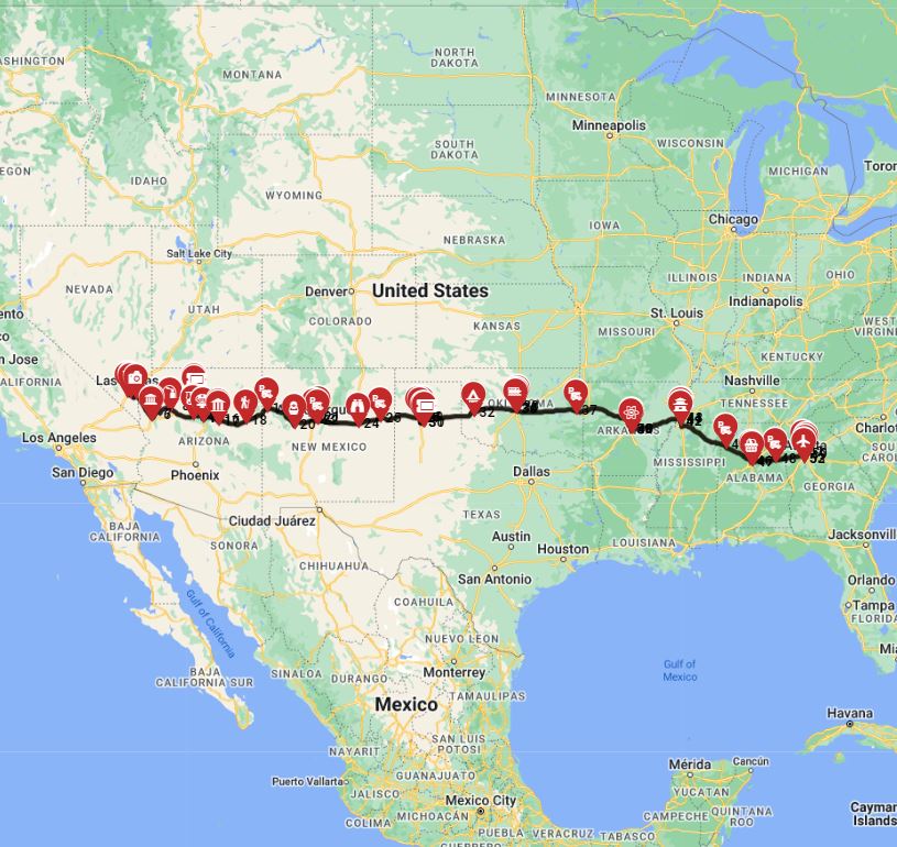 Map for Las Vegas to Atlanta